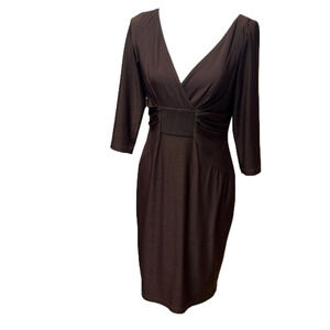 David Meister Brown V Neck Jersey Dress Size 6 NWOT. (D8)